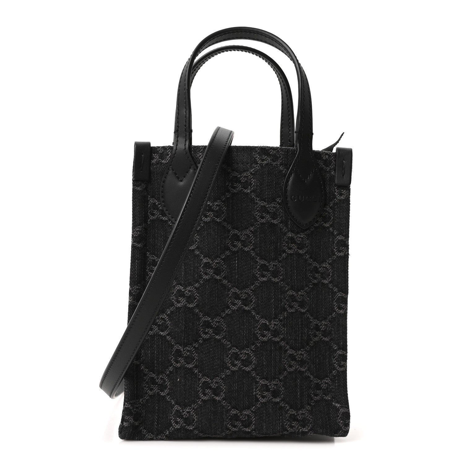Gucci Denim GG Monogram Calfskin Mini Ophidia Tote Bag Black