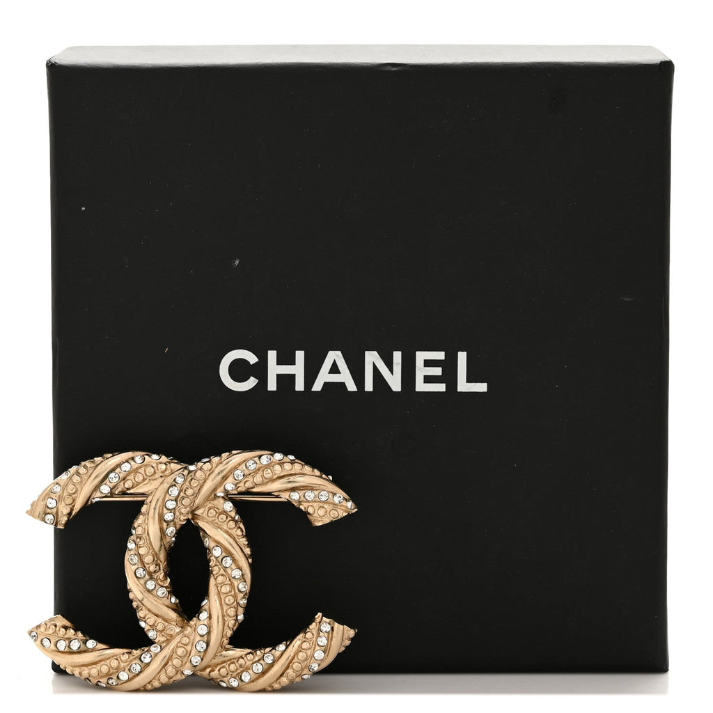 Crystal Twisted CC Brooch Light Gold