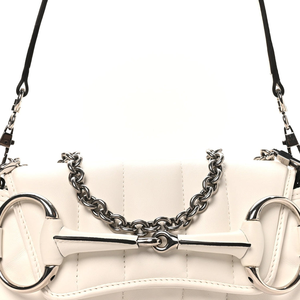 Gucci Nappa Vertical Matelasse Small Maxi Horsebit Chain Shoulder Bag Great White