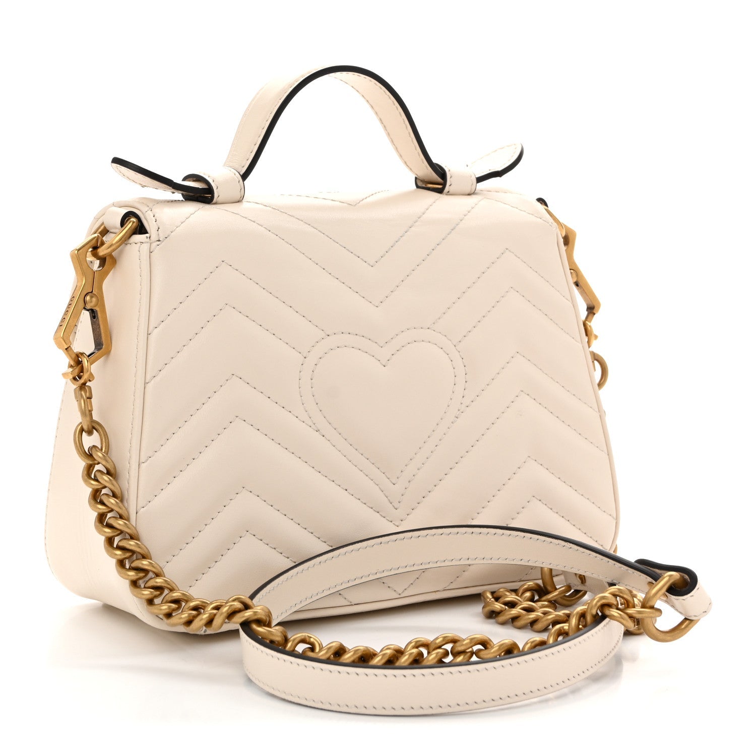 Gucci Calfskin Matelasse Mini GG Marmont Top Handle Shoulder Bag White