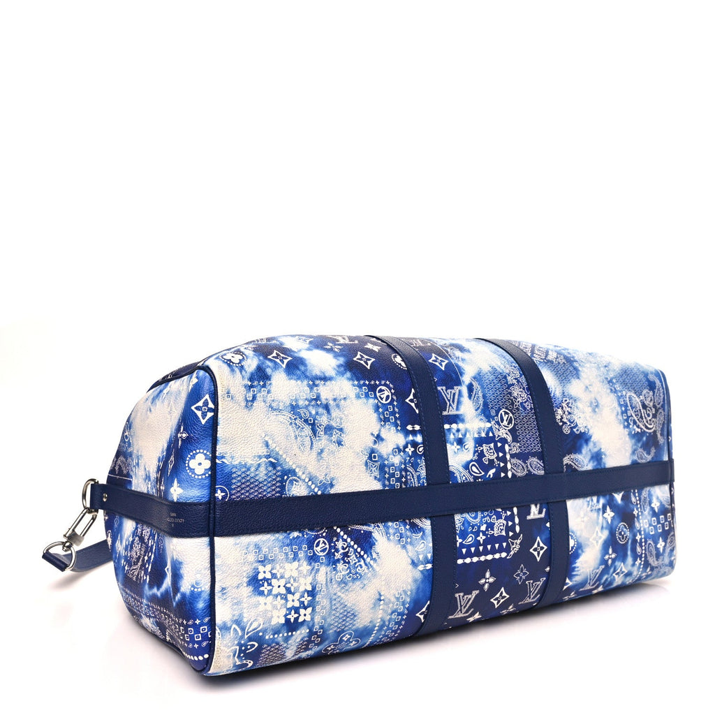 Louis Vuitton Cowhide Monogram Bandana Keepall Bandouliere 50 Blue