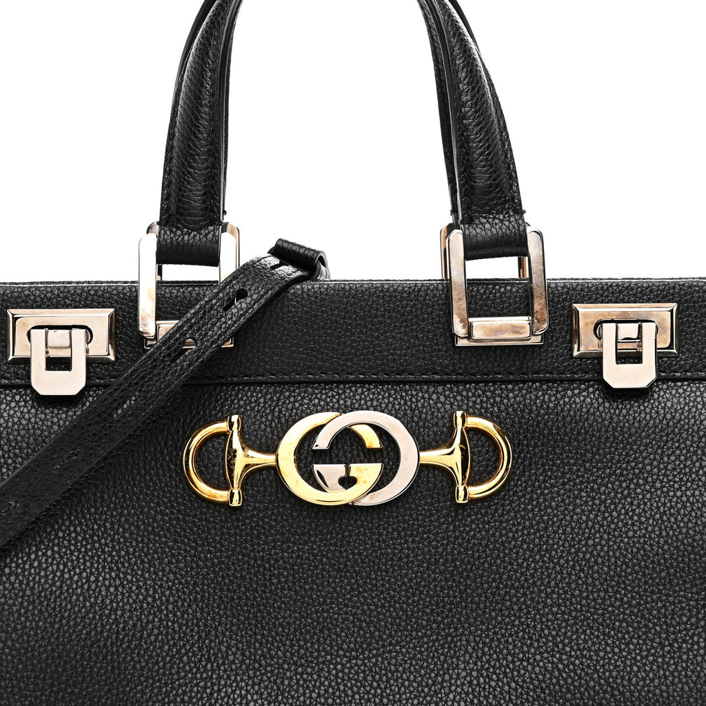 Gucci Grainy Calfskin Small Zumi Top Handle Bag Black