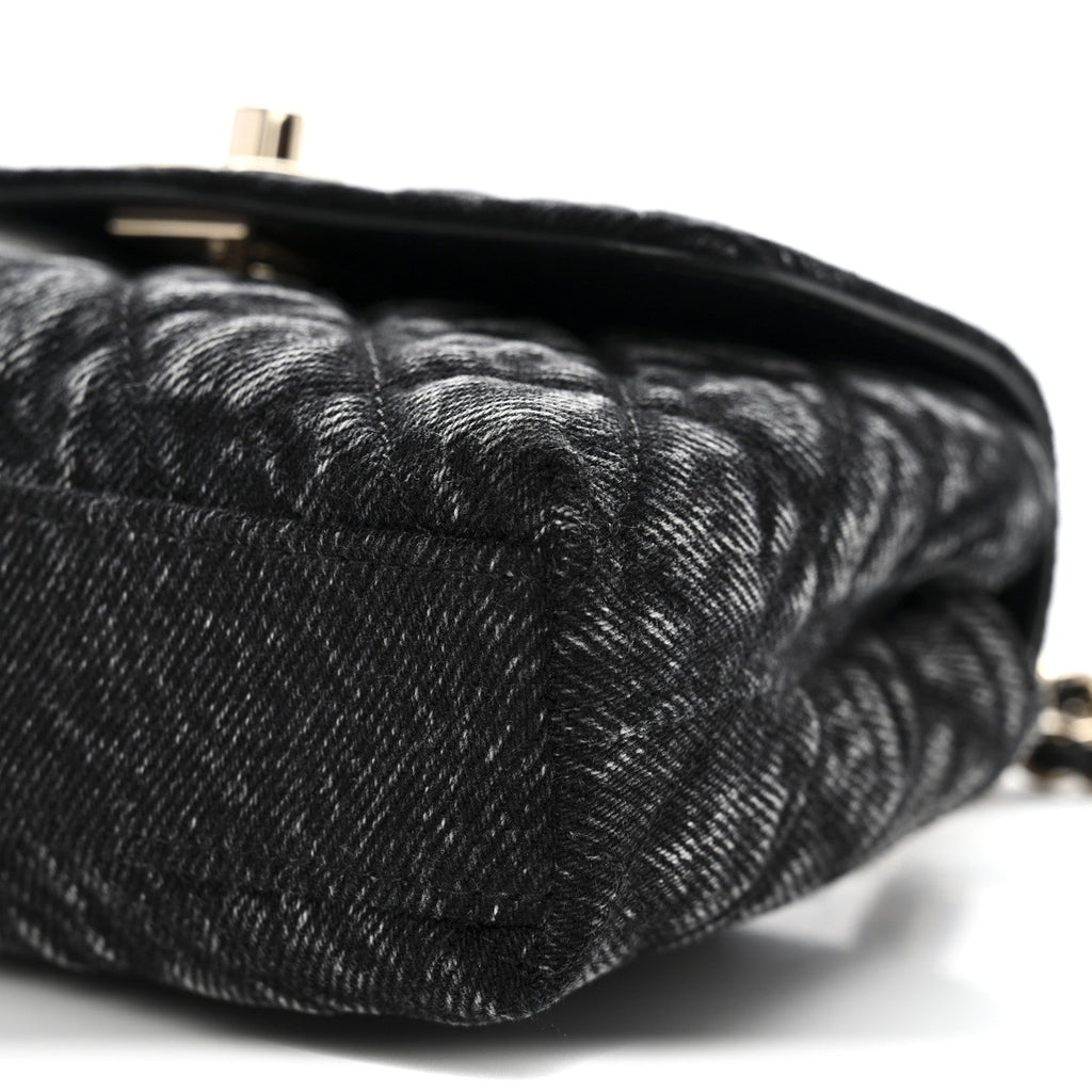 Chanel Washed Denim Quilted Coco Handle Clutch With Chain Black