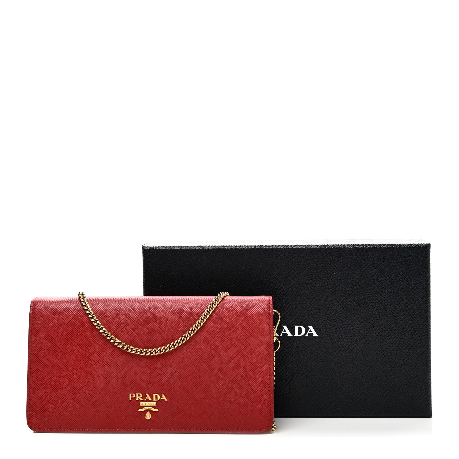 Prada Saffiano Metal Oro Mini Bag Fuoco