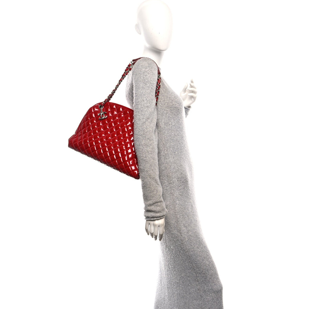 Chanel Patent Quilted Large Just Mademoiselle Bowling Bag Red