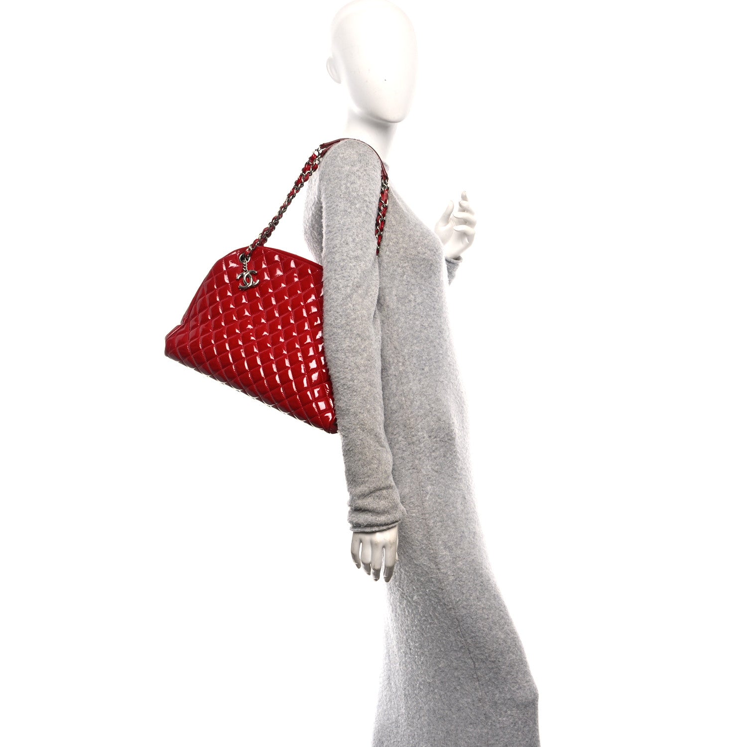 Chanel Patent Quilted Large Just Mademoiselle Bowling Bag Red