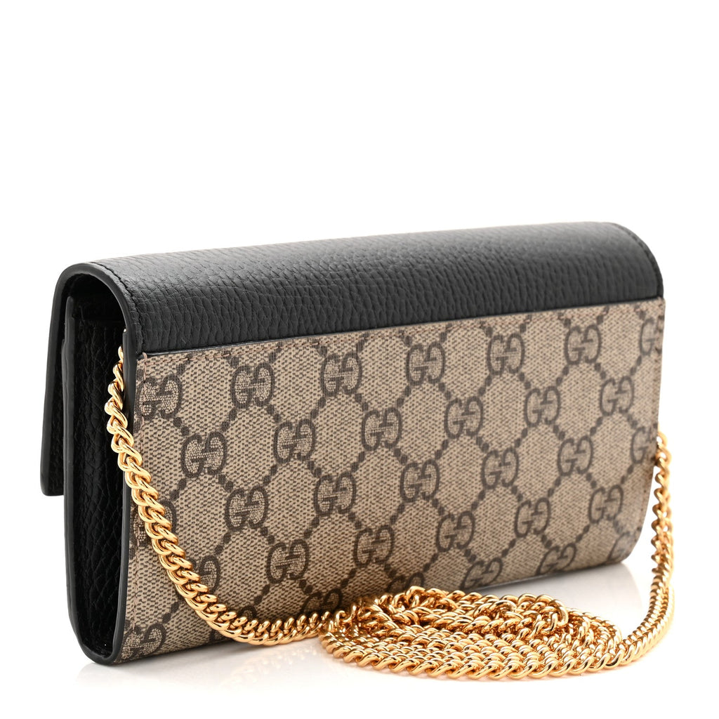 Gucci Dollar Calfskin GG Supreme Monogram Petite GG Marmont Wallet Chain Bag Black Beige Ebony