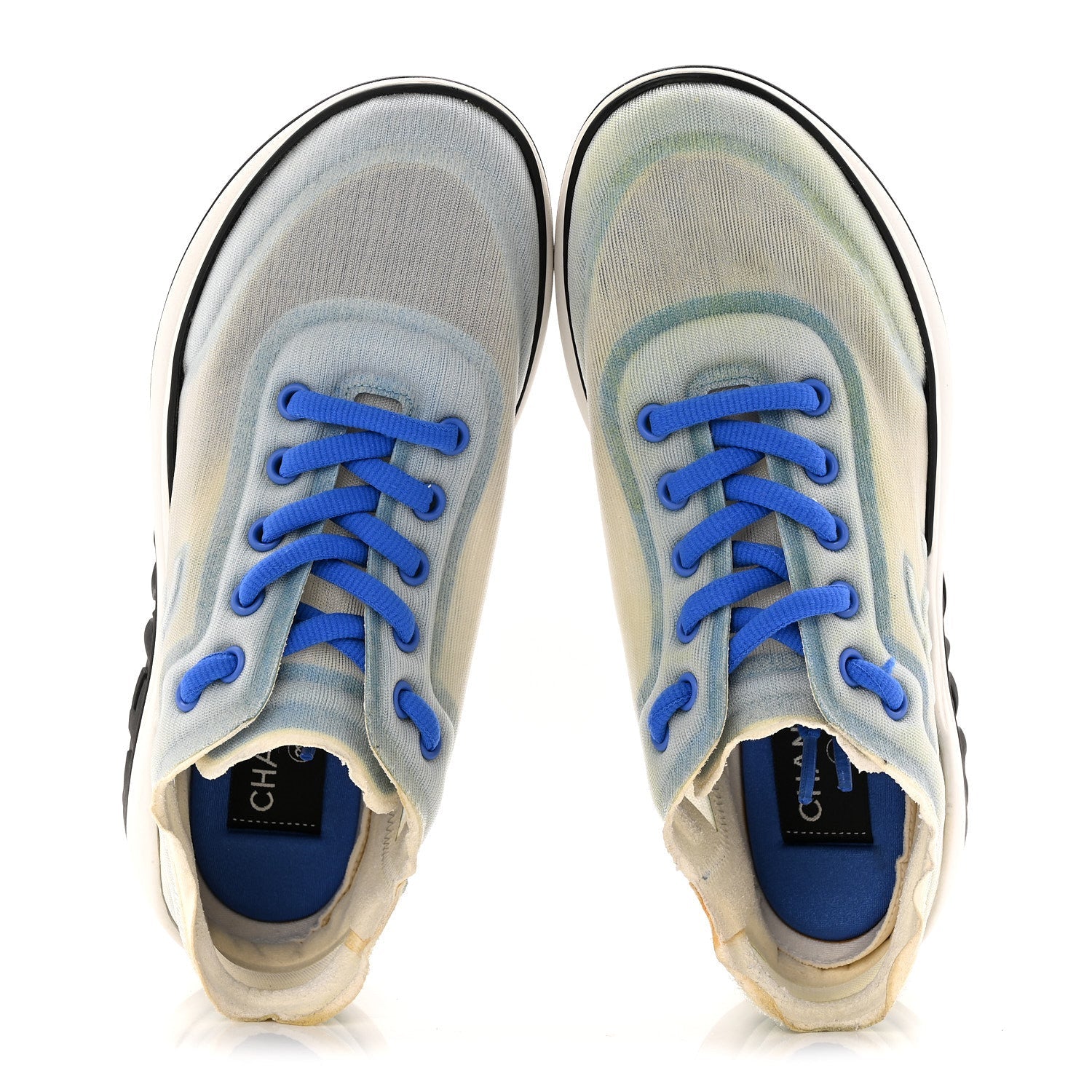 Calfskin Mesh Lyrca Womens Logo Sneakers 36 White Blue