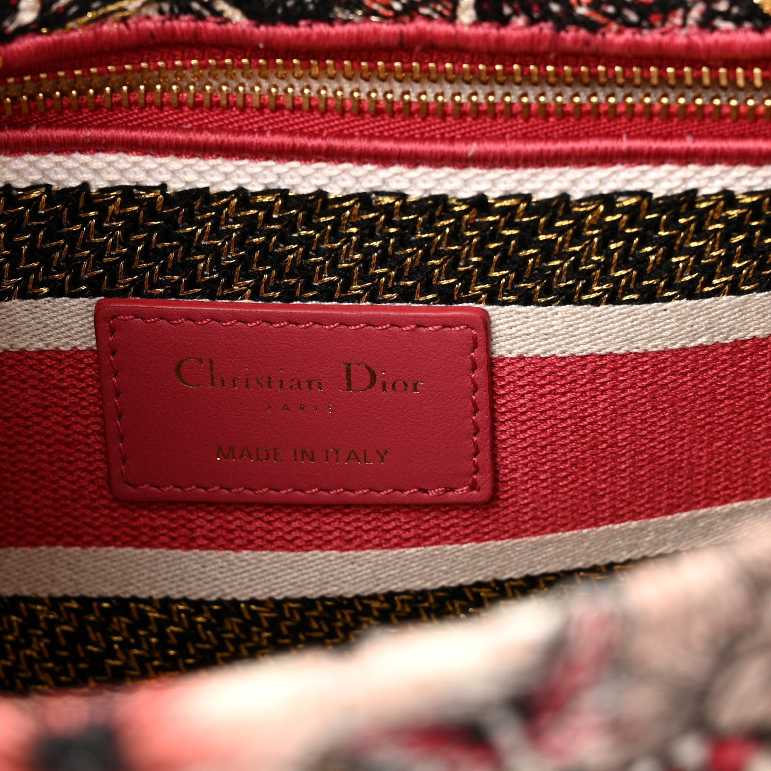 Christian Dior Canvas Embroidered Butterfly Print Medium Lady D-Lite  Multicolor