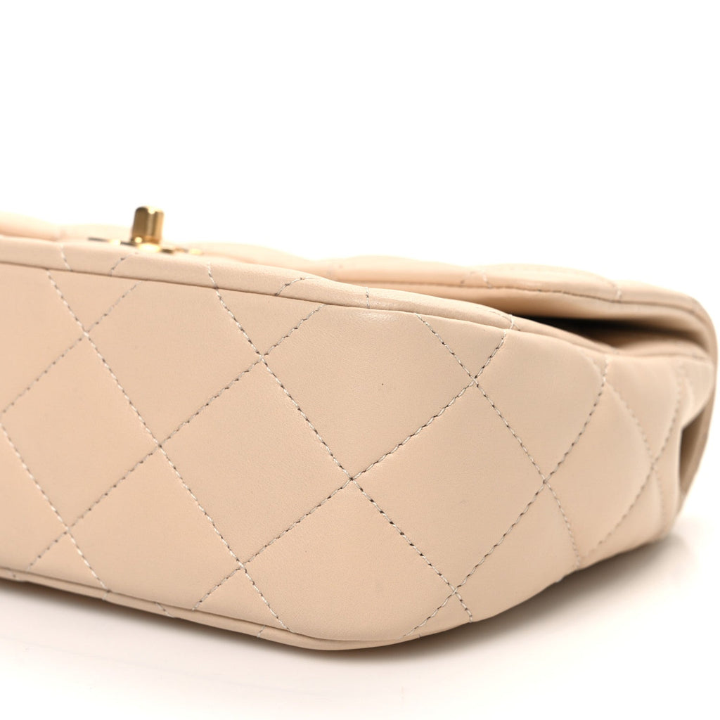 Chanel Lambskin Quilted Metal Enamel Chain Top Handle Square Flap Beige