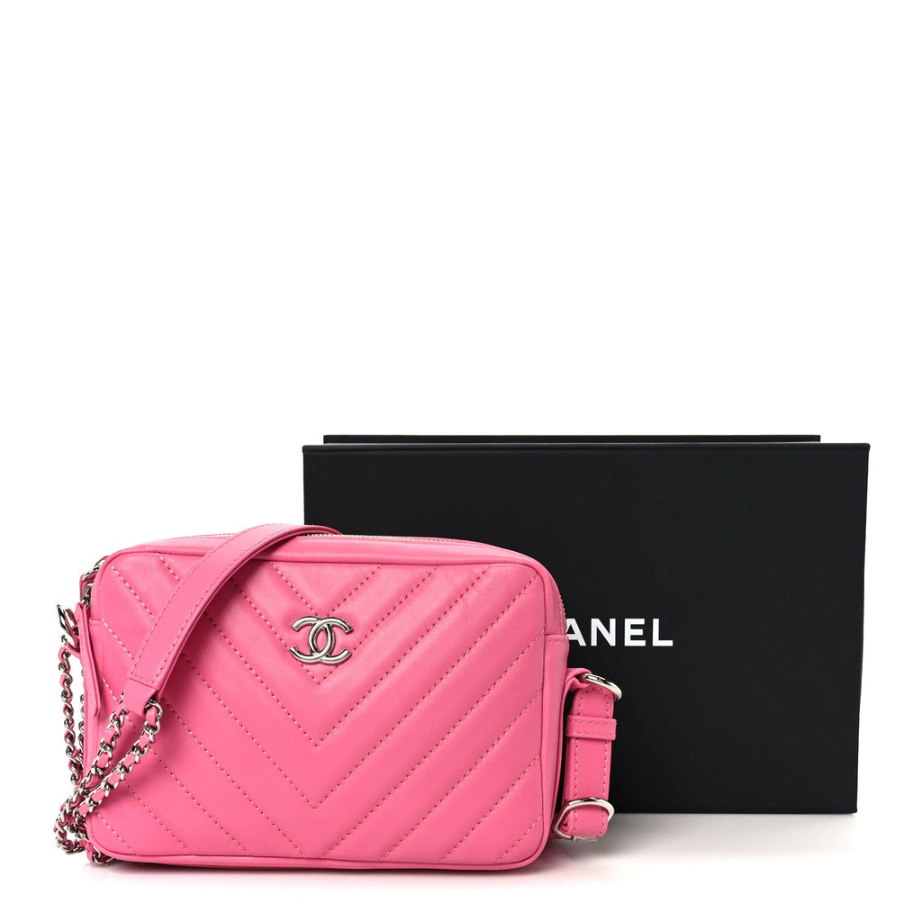 Chanel Lambskin Chevron Quilted Small Promenade Camera Case Pink