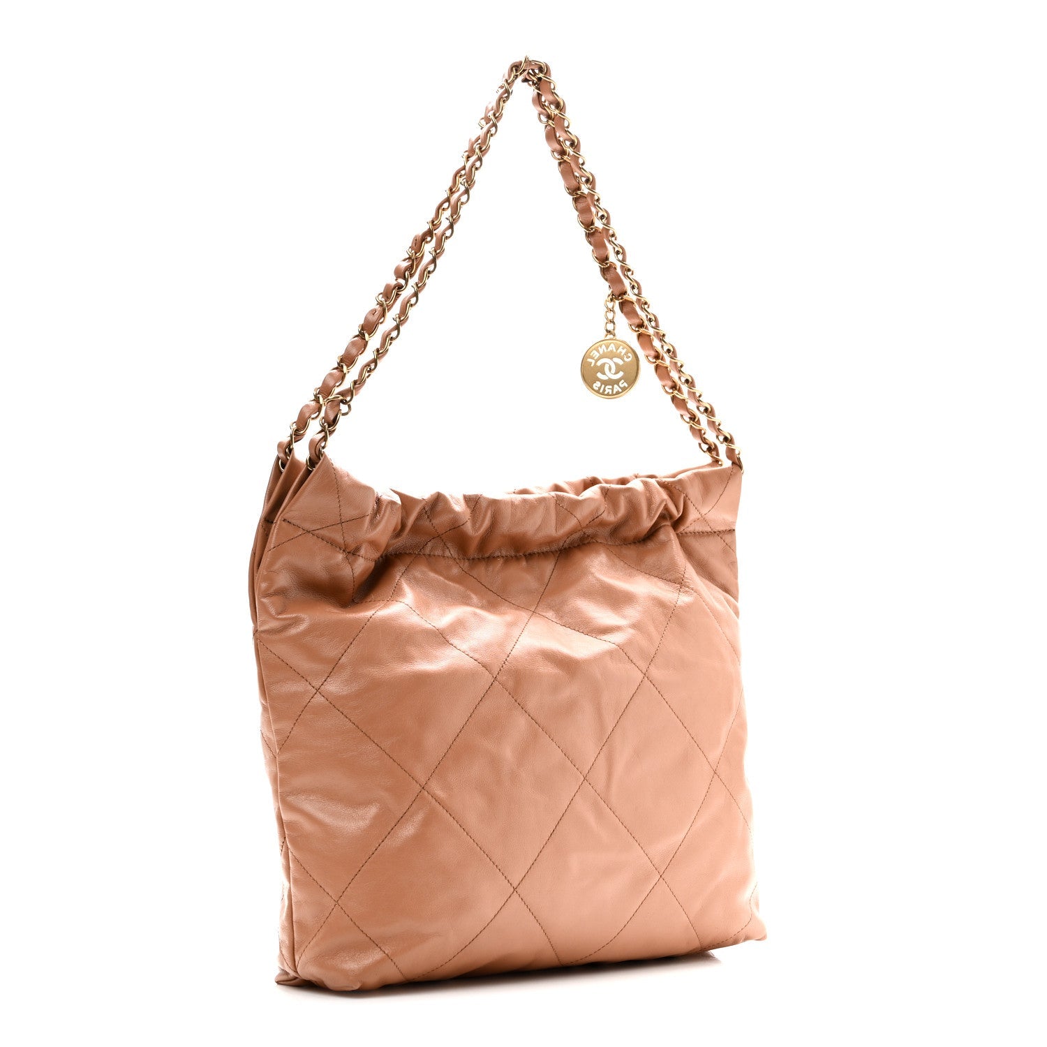 Chanel Shiny Calfskin Quilted Small Chanel 22 Beige