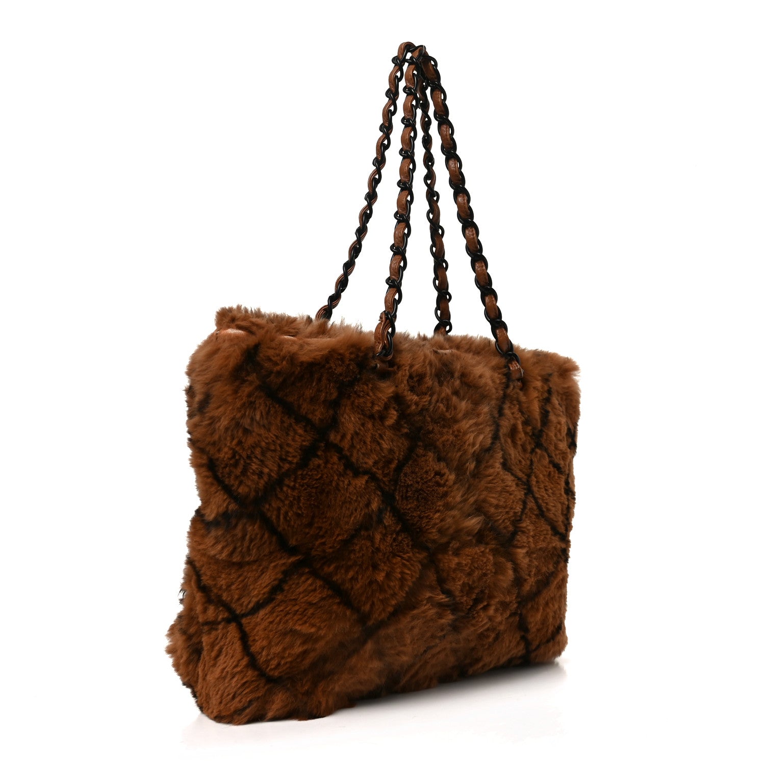 Chanel Lapin Fur Quilt Pattern Tote Brown