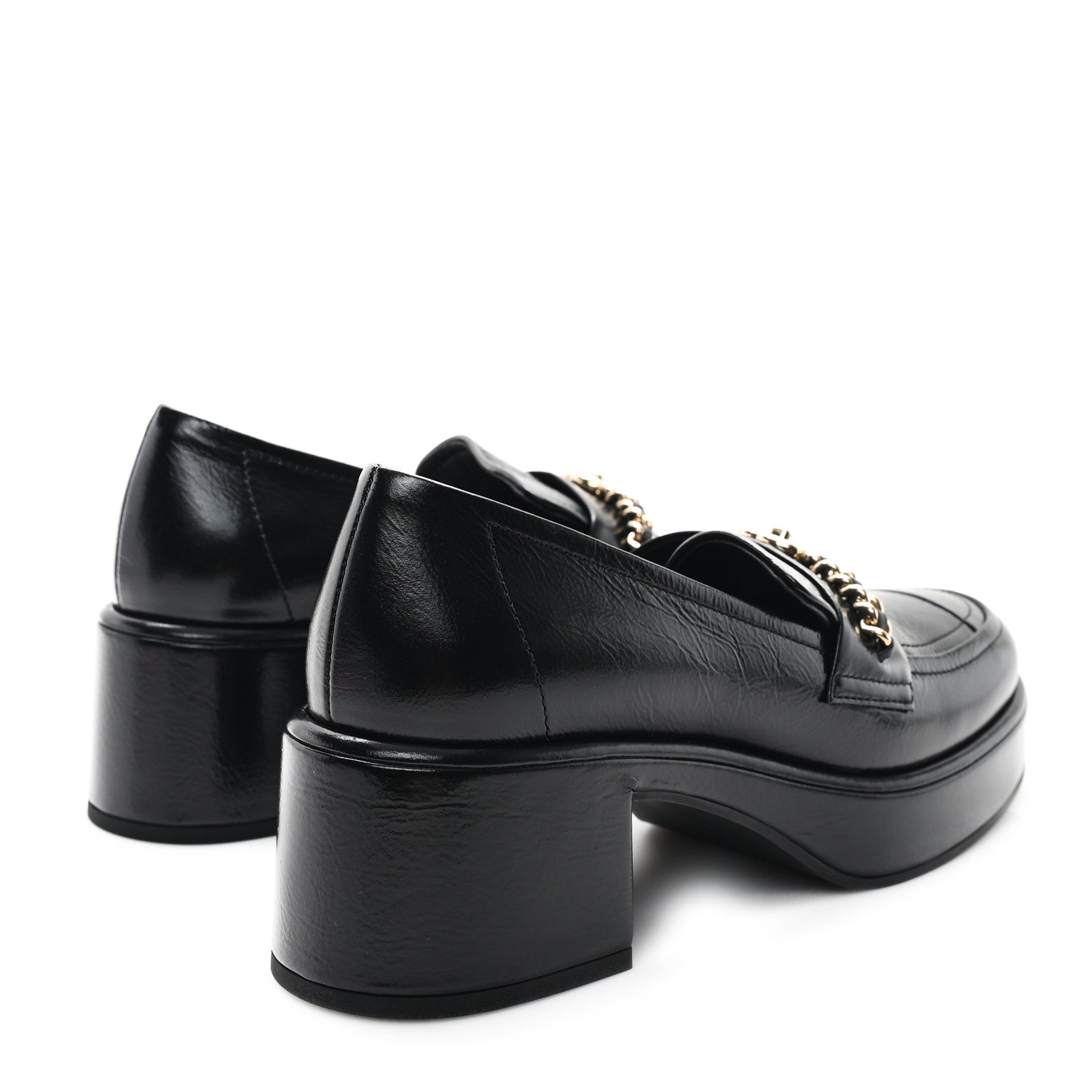 Chanel Shiny Calfskin Logo Loafers 36.5 Black
