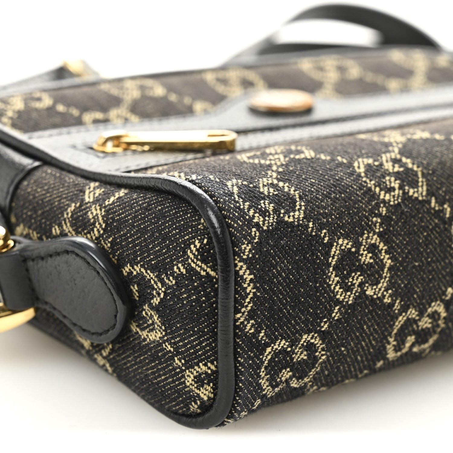 Gucci Jacquard Black Denim GG Monogram Textured Dollar Calfskin Mini Ophidia Shoulder Bag Black Ivory