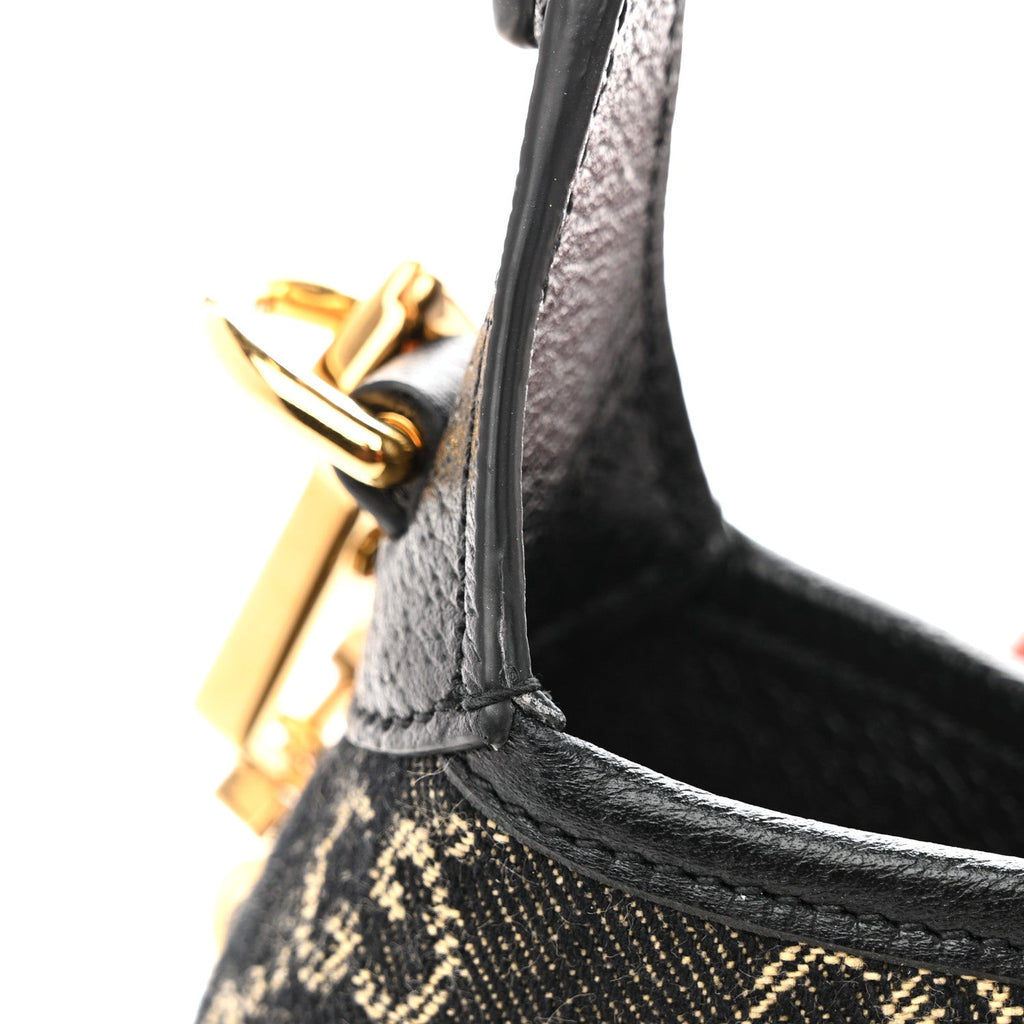 Gucci Jacquard Black Denim GG Monogram Textured Dollar Calfskin Mini Jackie 1961 Hobo Black Ivory