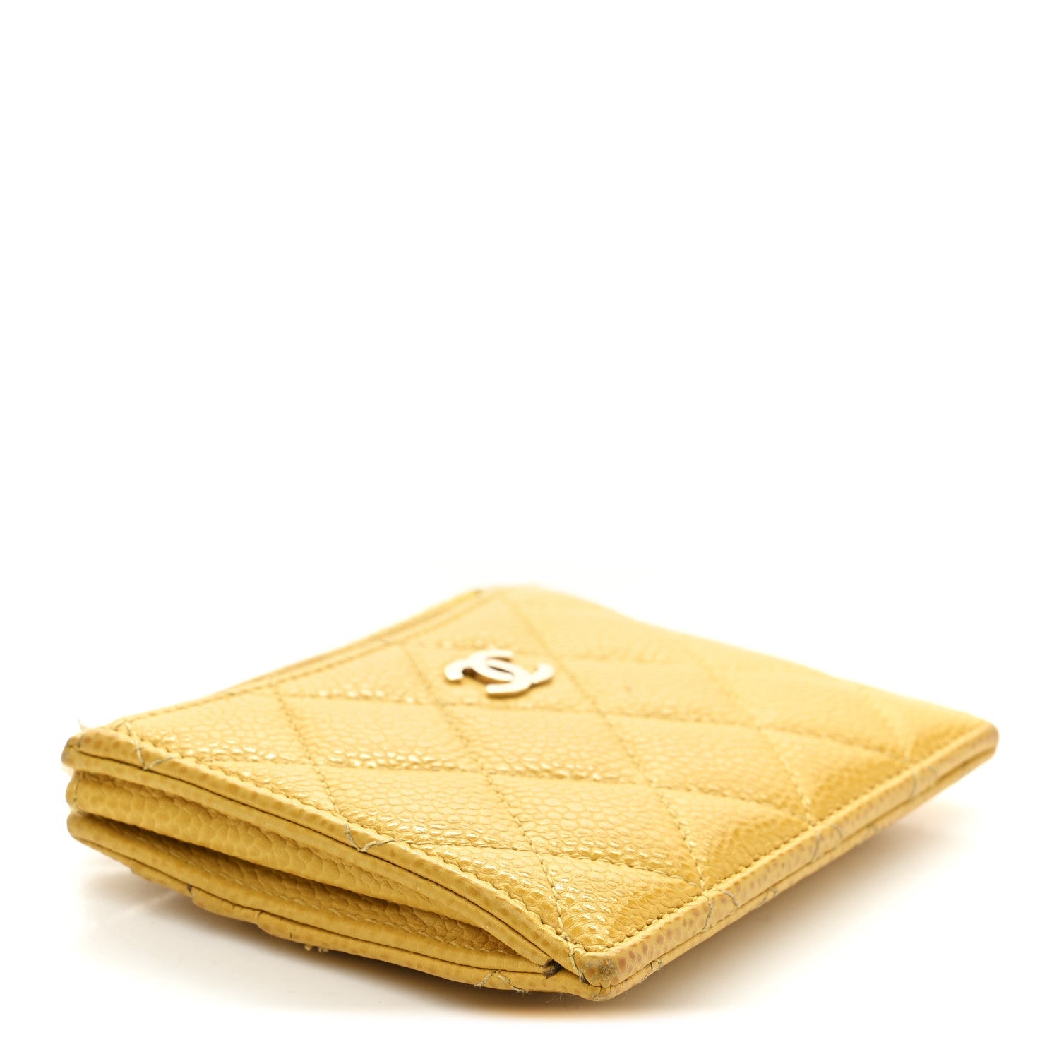 Caviar Quilted CC Zip Card Holder Yellow