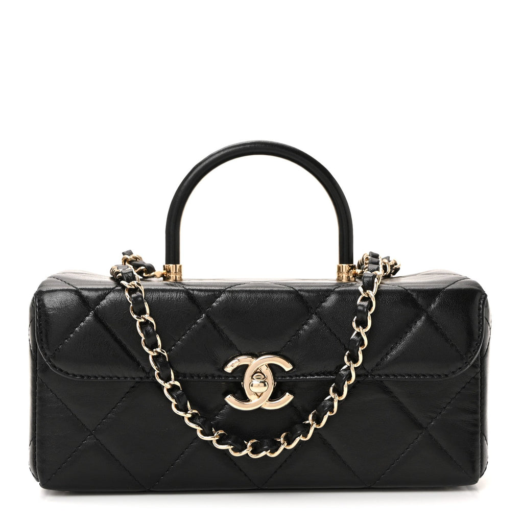 Chanel Shiny Calfskin Quilted Top Handle Box Bag Black