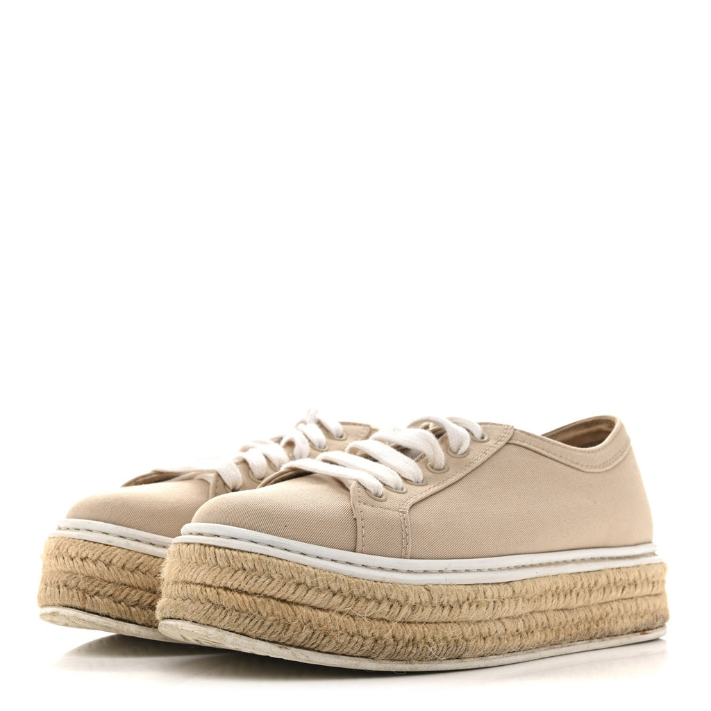Prada Canvas Gabardine Espadrille 45mm Platform Sneakers 37.5 Corda