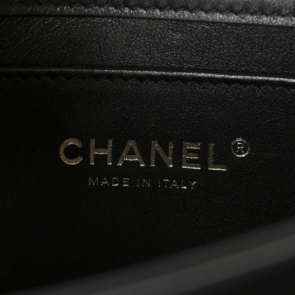 Chanel Shiny Calfskin Quilted Mini Metal Top Handle Flap Black