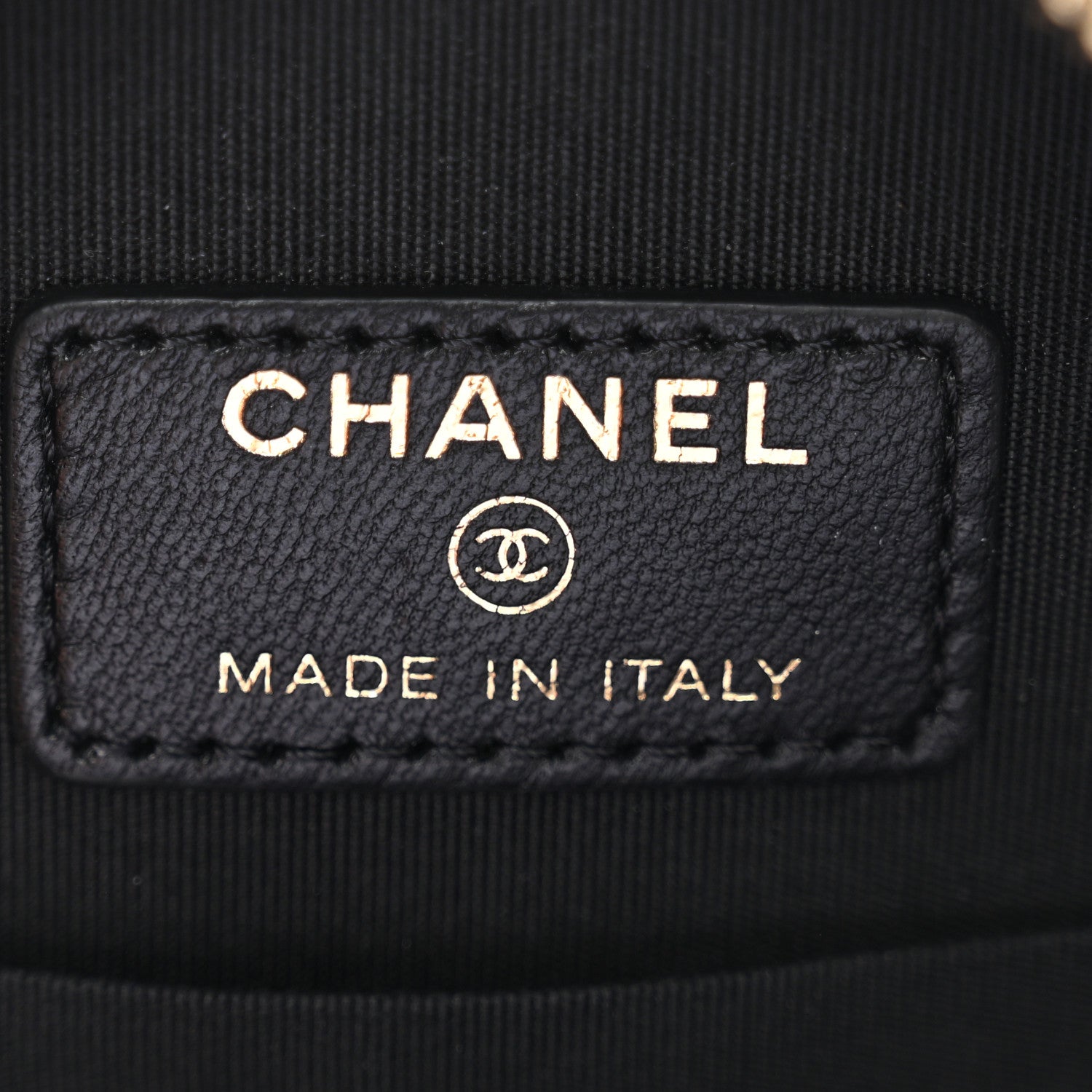Chanel Wool Tweed Lambskin Quilted Chanel 19 Round Clutch With Chain and Coin Purse Black White