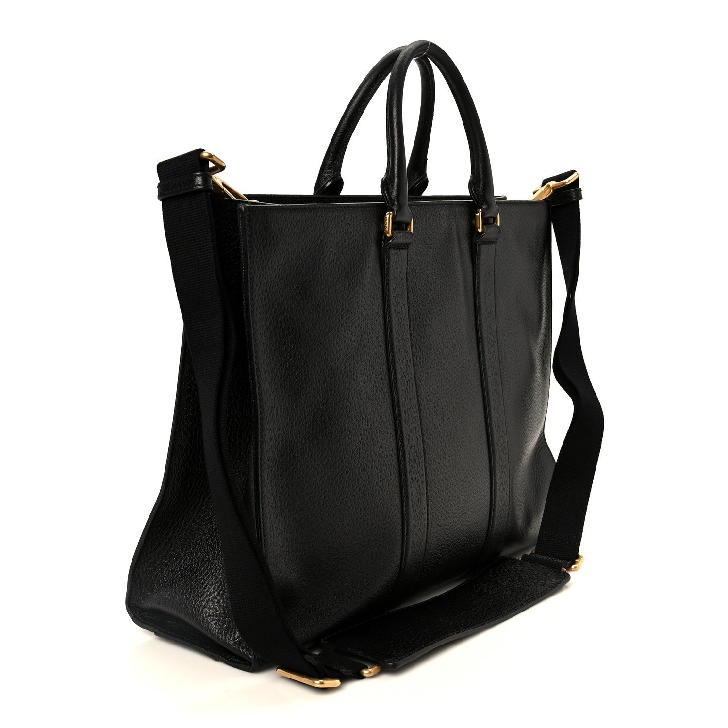 Gucci Grained Calfskin Web Top Handle Tote Black