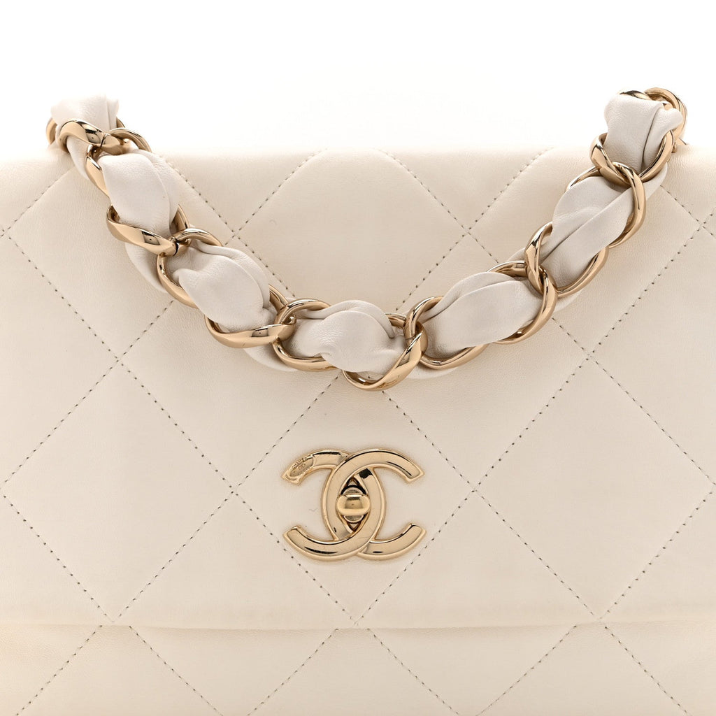 Chanel Lambskin Quilted Logo Strap Flap White