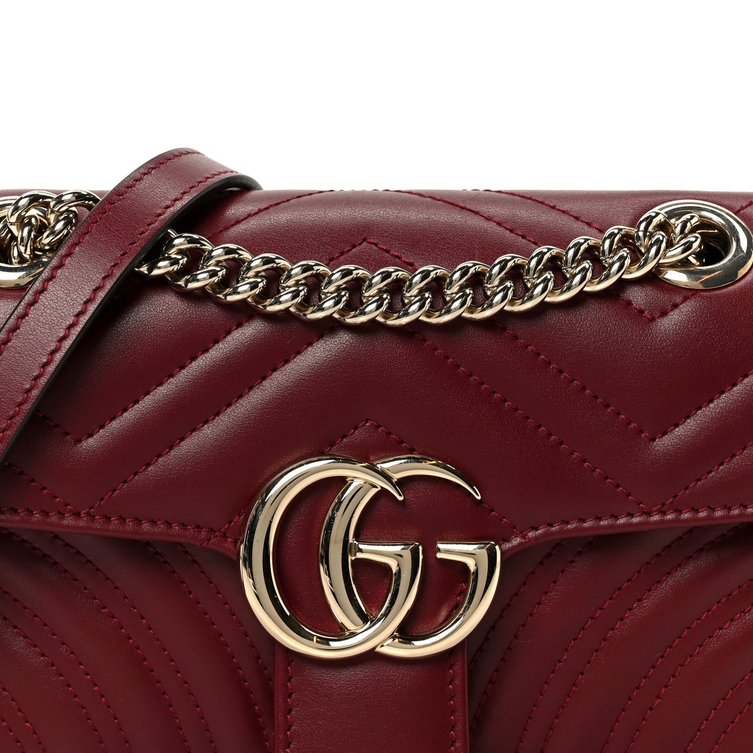 Gucci Calfskin Matelasse Small GG Marmont Shoulder Bag Rosso Ancora Red