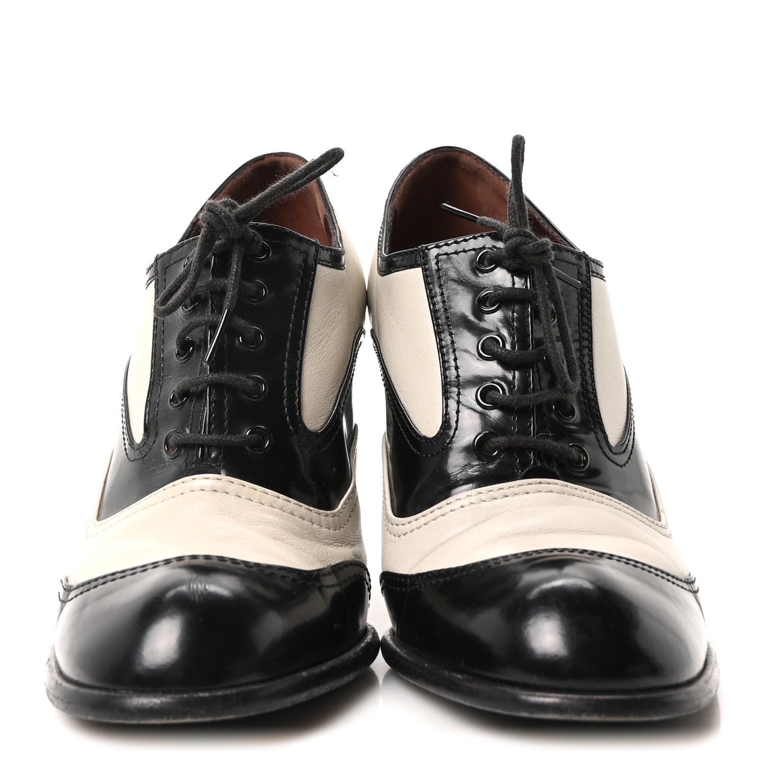 Calfskin Oxford Lace Up Booties 36 Black Beige