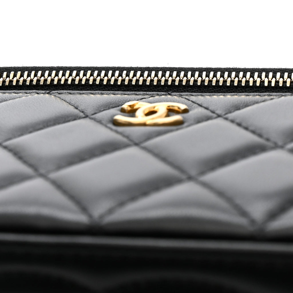 Chanel Lambskin Quilted Pearl Crush Small Vanity Case With Chain Black