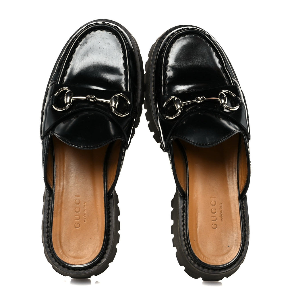 Gucci Magnum Calfskin Womens Horsebit Platform Mules 35.5 Black