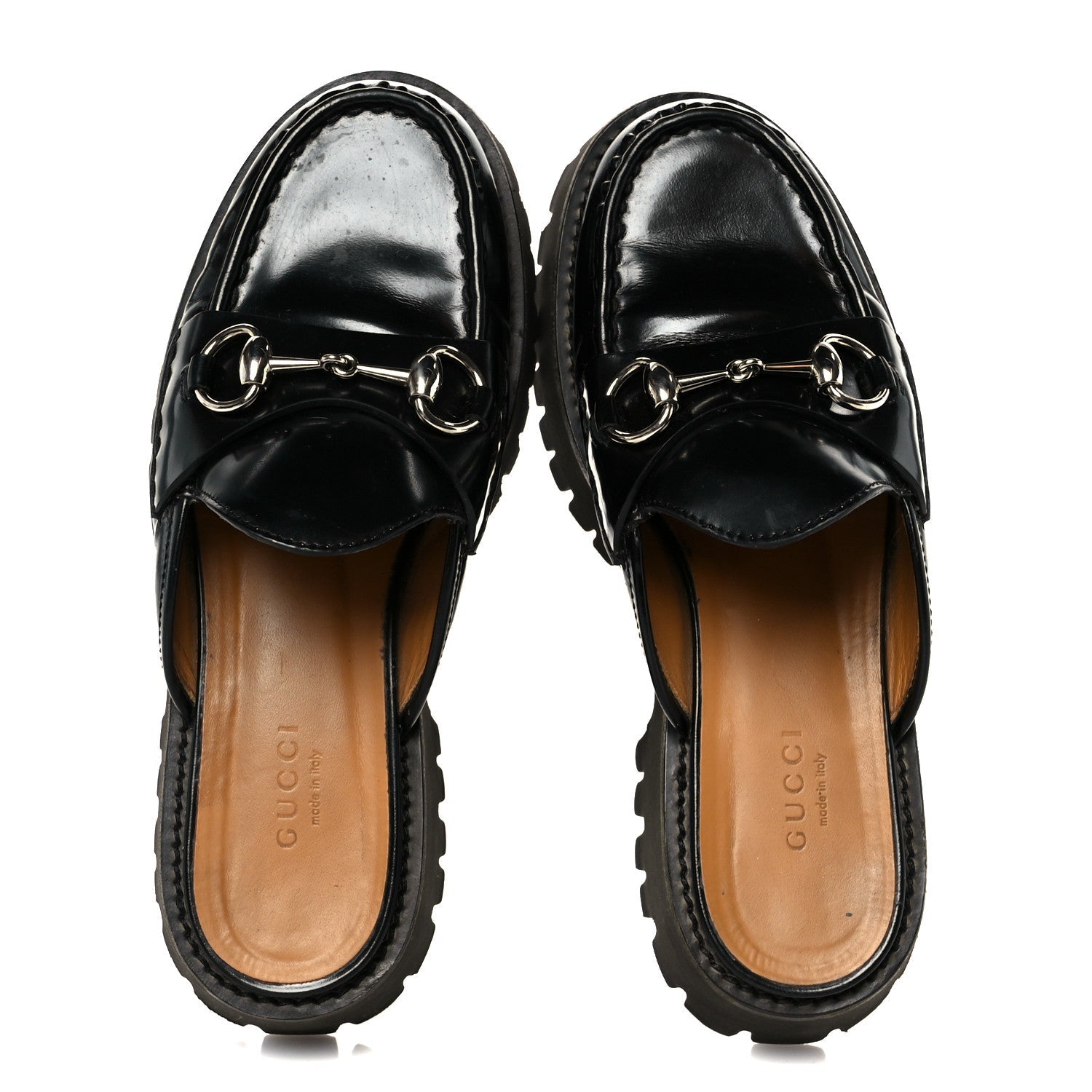 Gucci Magnum Calfskin Womens Horsebit Platform Mules 35.5 Black
