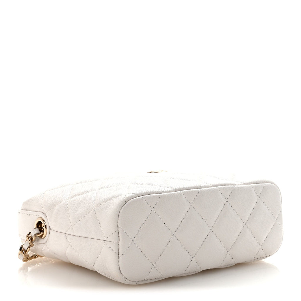 Chanel Caviar Quilted Hobo Clutch With Chain White