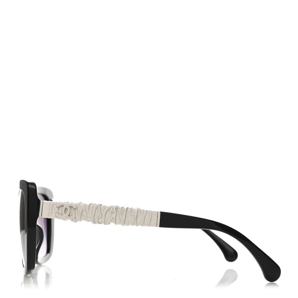 Acetate Calfskin Square Sunglasses 5476-Q-A Black White