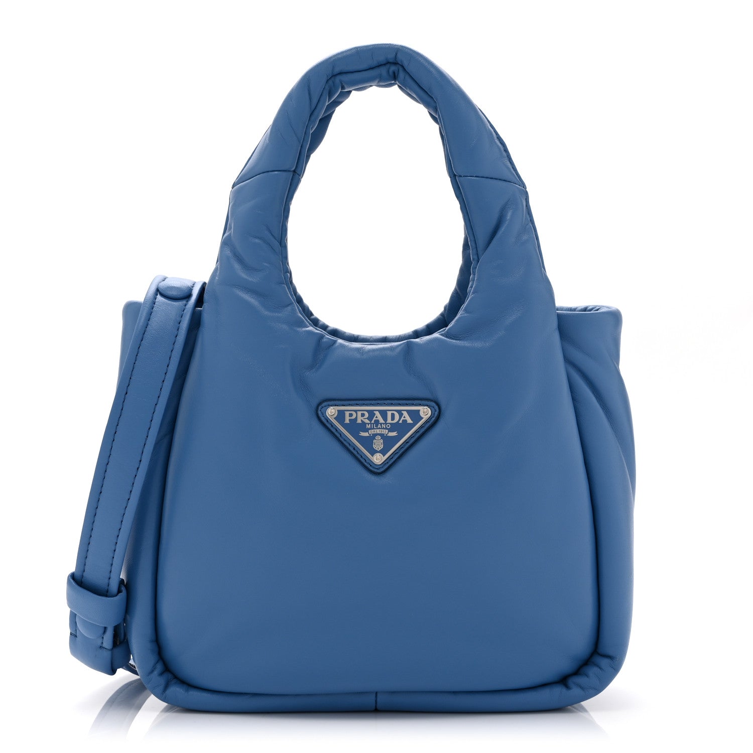 Prada Nappa Soft Padded Small Double Handled Shoulder Bag Celeste