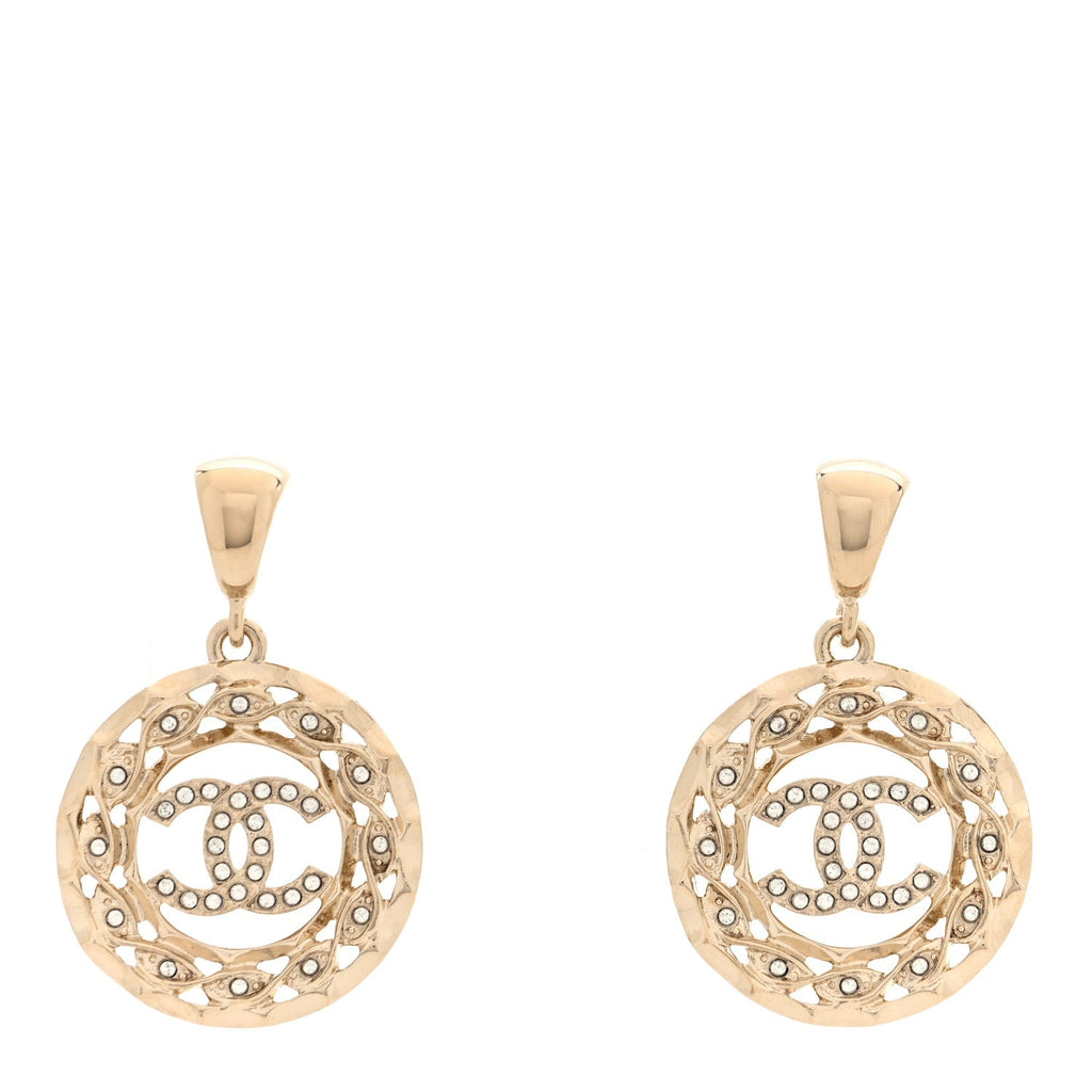 Crystal CC Round Drop Earrings Gold
