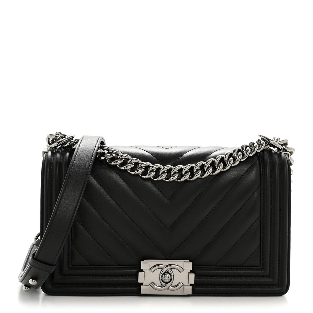 Chanel Lambskin Chevron Quilted Medium Boy Flap Black