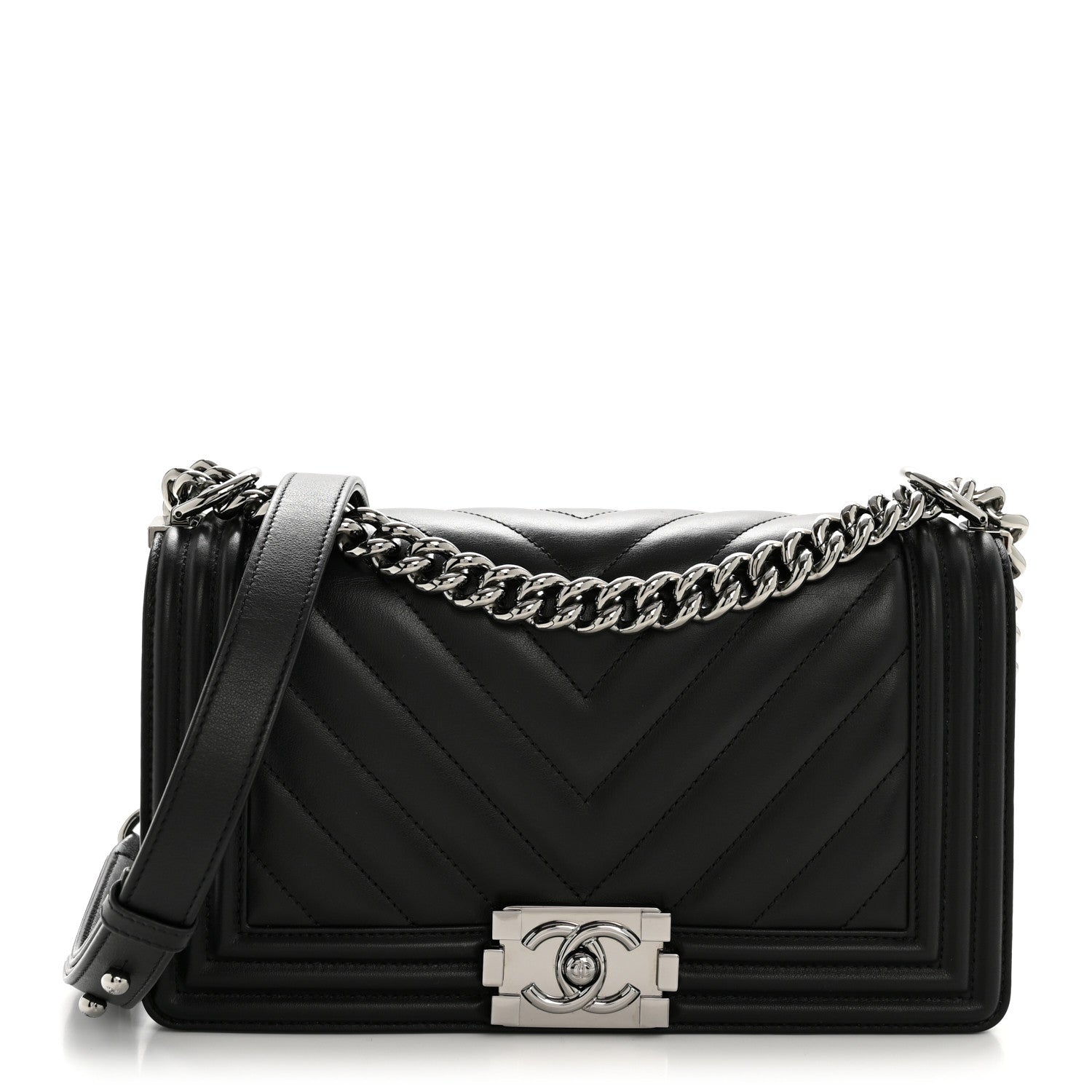 Chanel Lambskin Chevron Quilted Medium Boy Flap Black