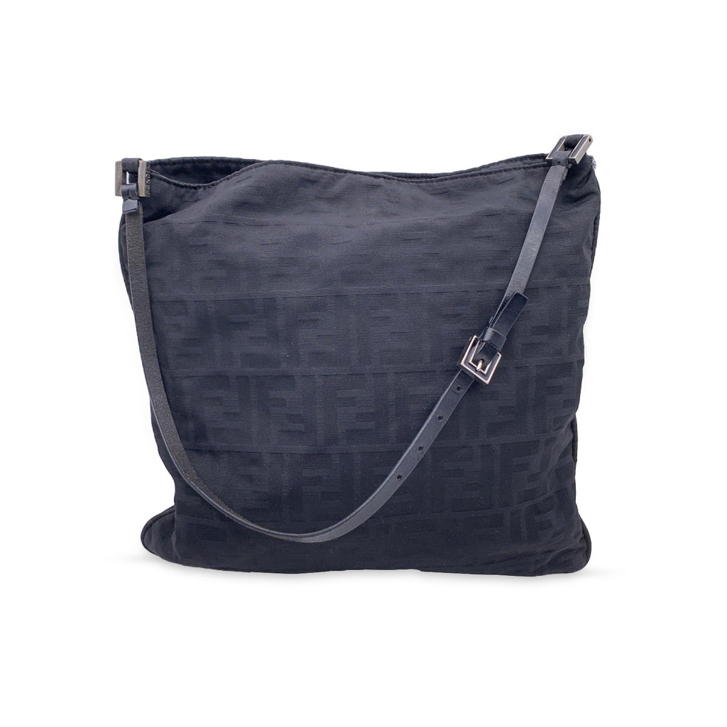 FENDI Black Monogram Zucca Canvas Tote Shoulder Bag