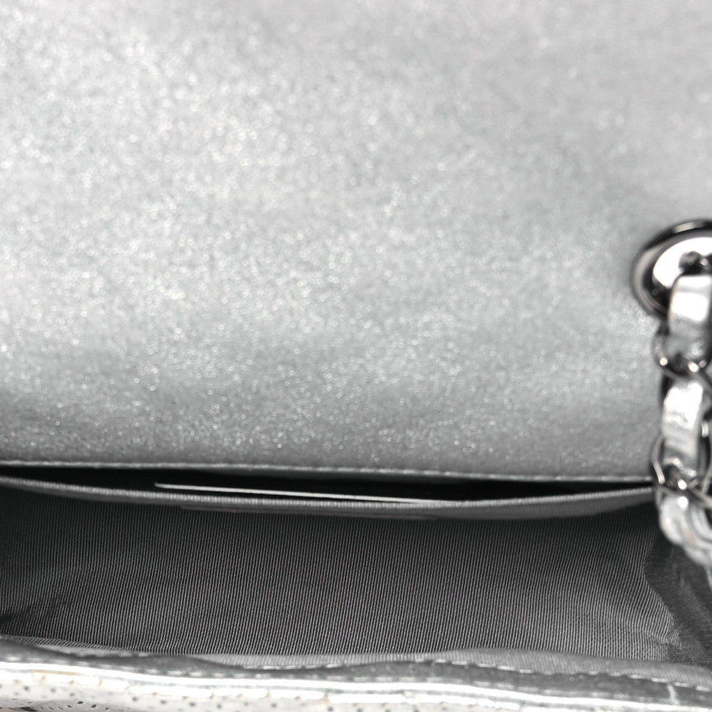 Chanel Metallic Lambskin Perforated Mini Rectangular Flap Silver