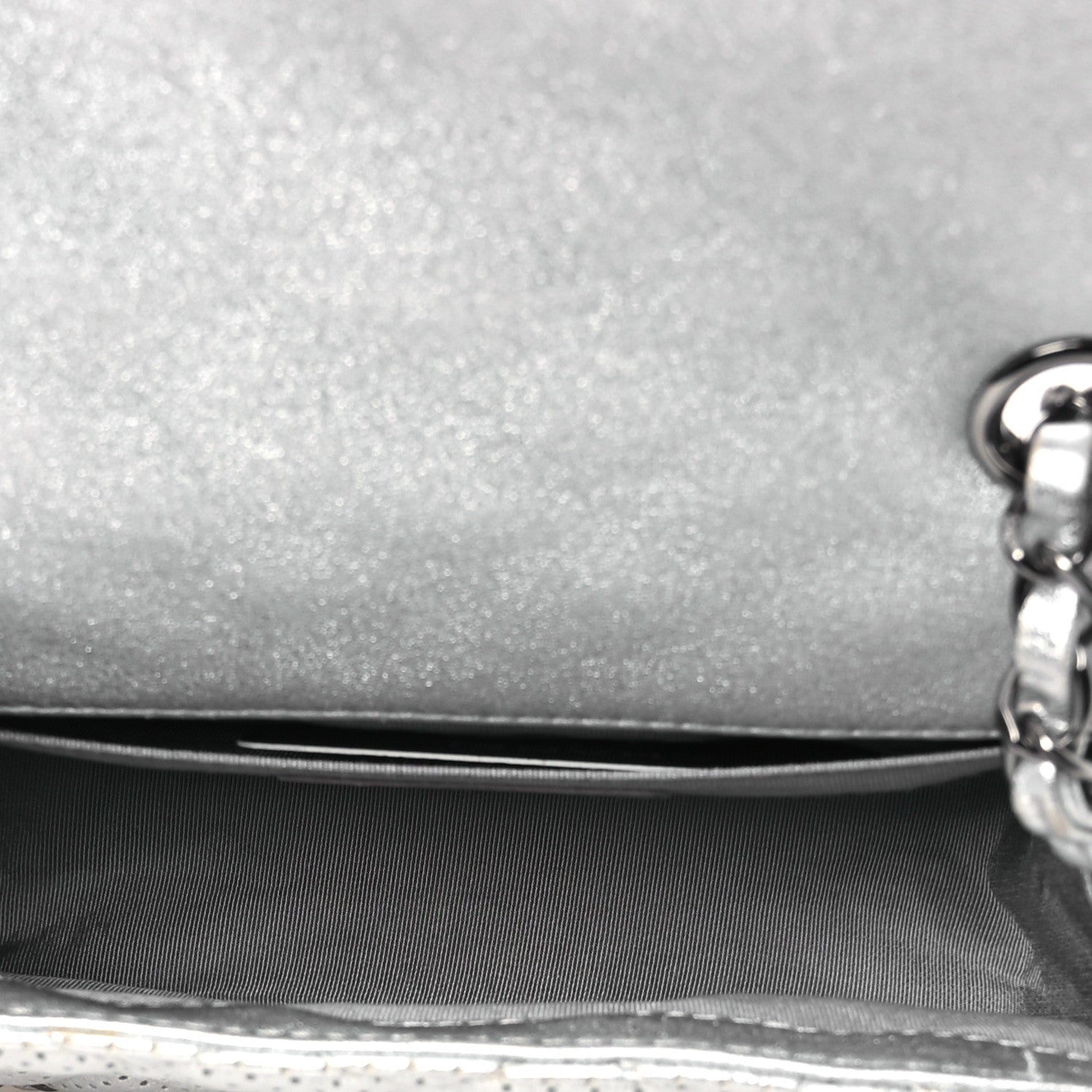 Chanel Metallic Lambskin Perforated Mini Rectangular Flap Silver