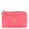 Caviar Quilted CC Zip Around Card Holder Pink