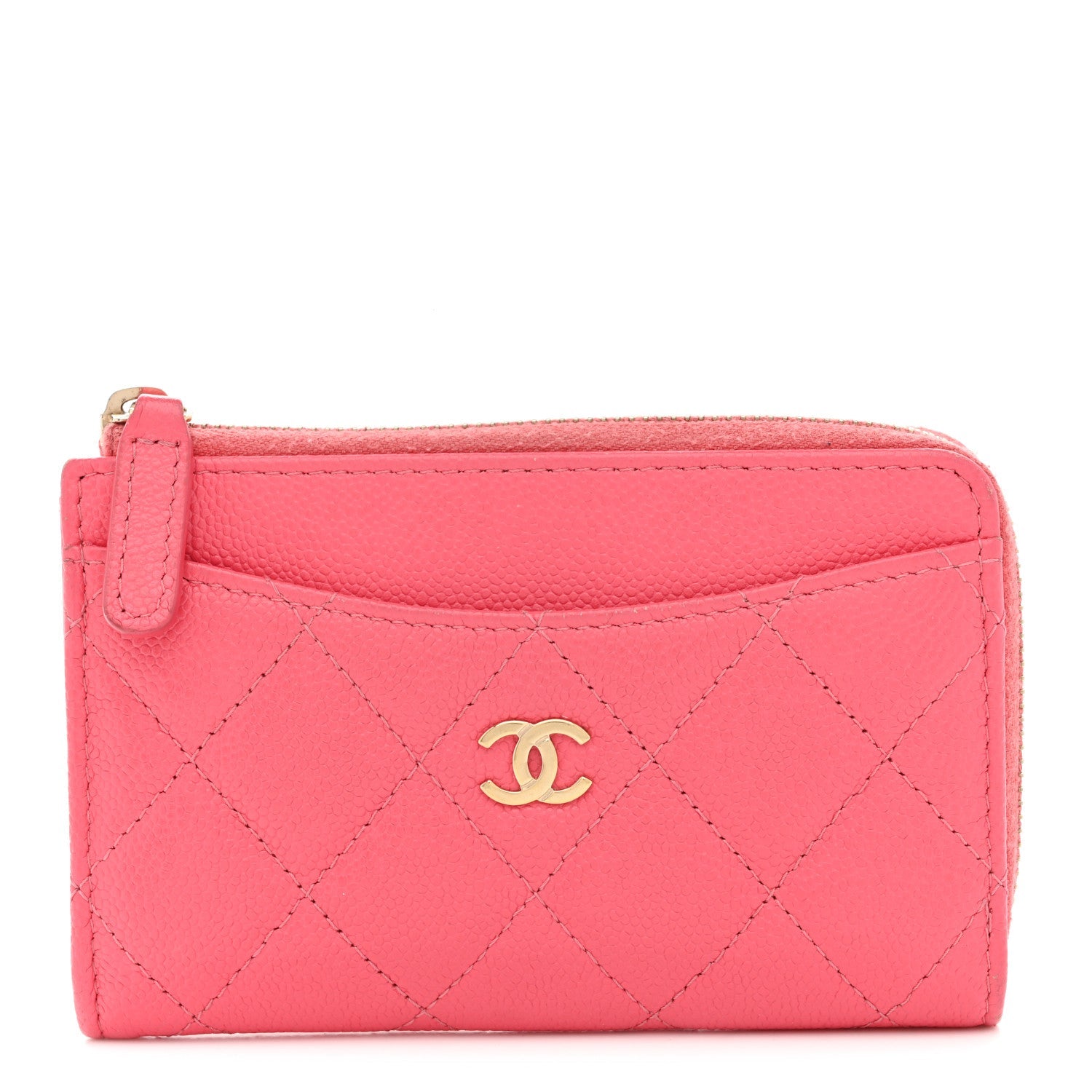 Caviar Quilted CC Zip Around Card Holder Pink