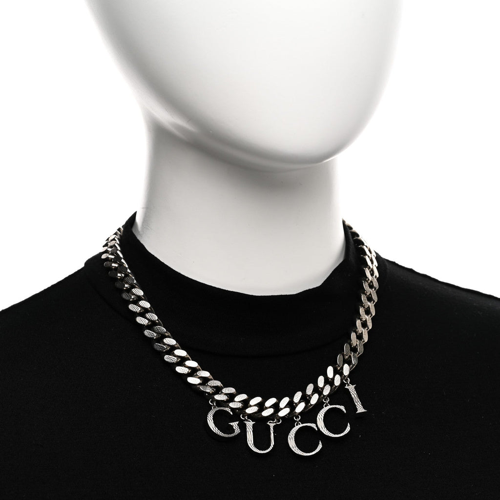 Gucci Metal Script Choker Necklace Silver