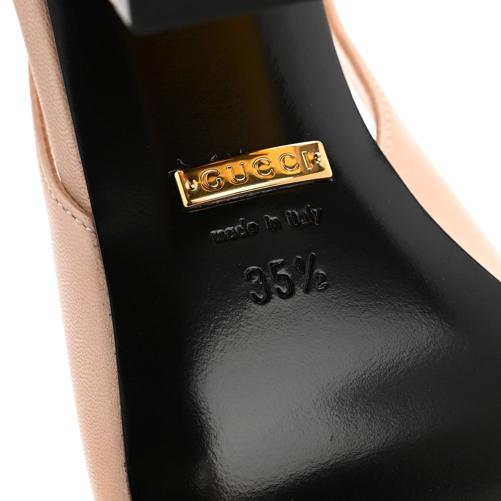 Gucci Malaga Kid Horsebit 75mm Slingback Pumps 35.5 Skin Rose