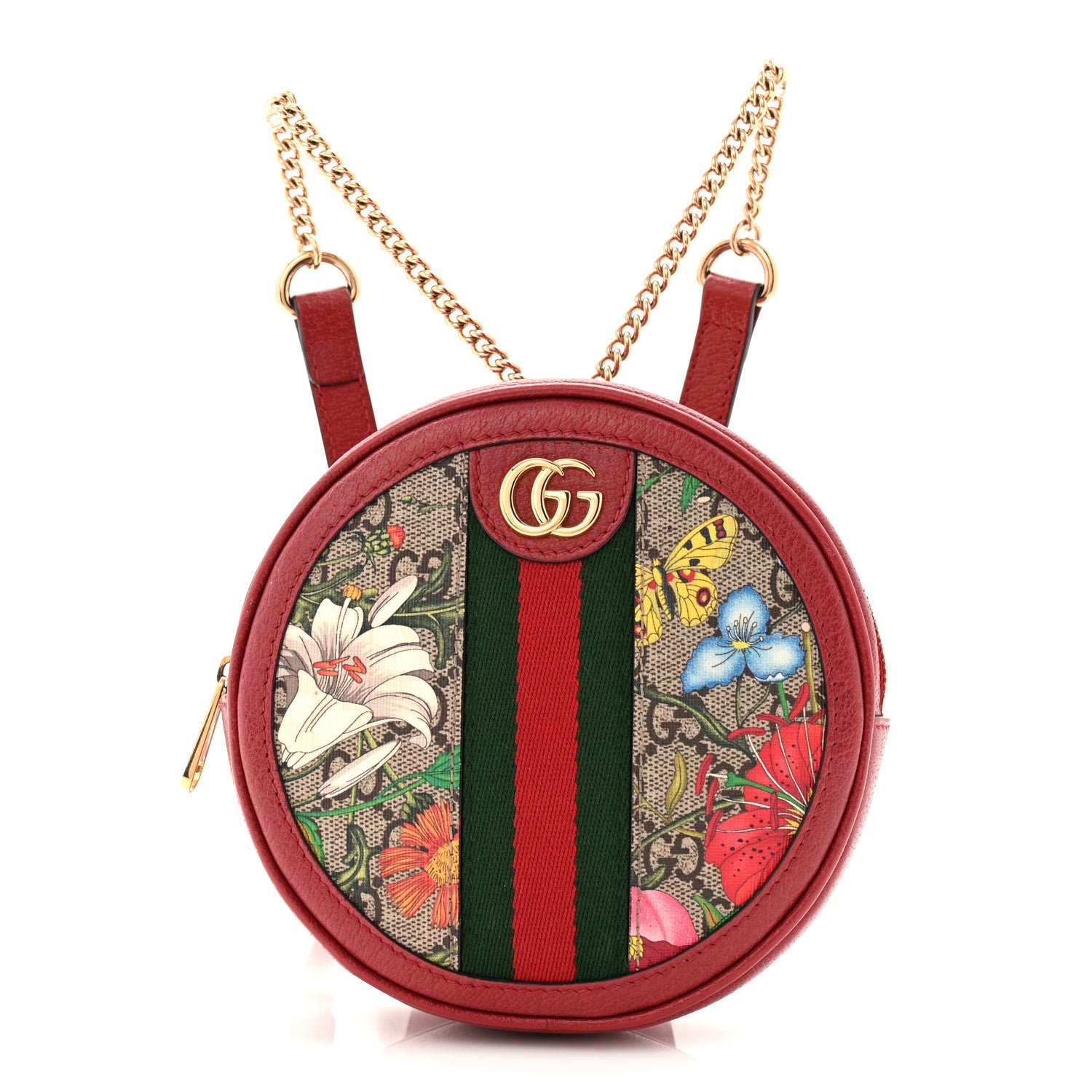 Gucci GG Supreme Monogram Web Flora Mini Ophidia Round Backpack Red