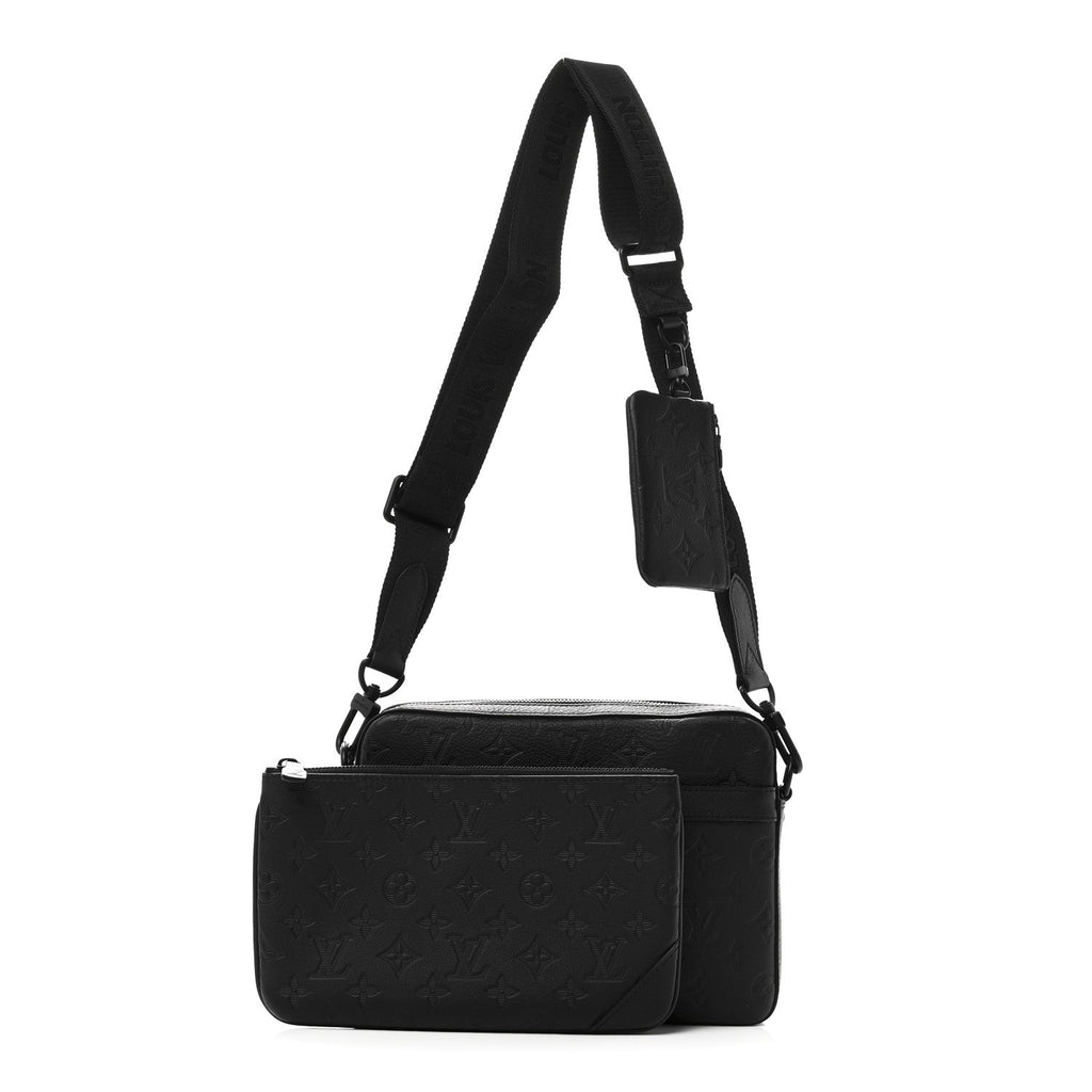 Louis Vuitton Calfskin Monogram Shadow Trio Messenger Black