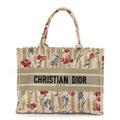 Christian Dior Canvas Embroidered Medium Hibiscus Book Tote Beige Multicolor