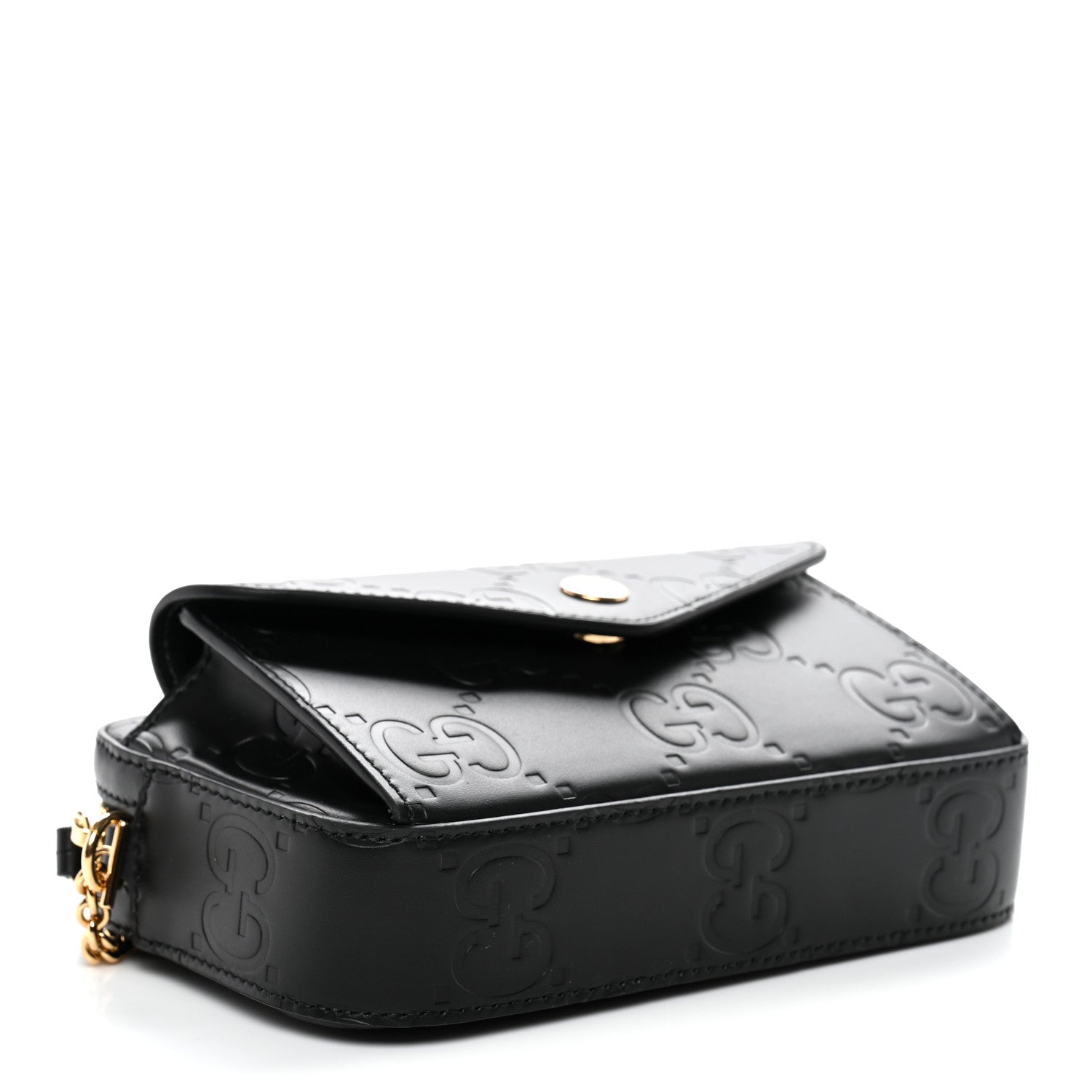 Gucci Calfskin GG Super Mini Debossed Chain Wallet Black