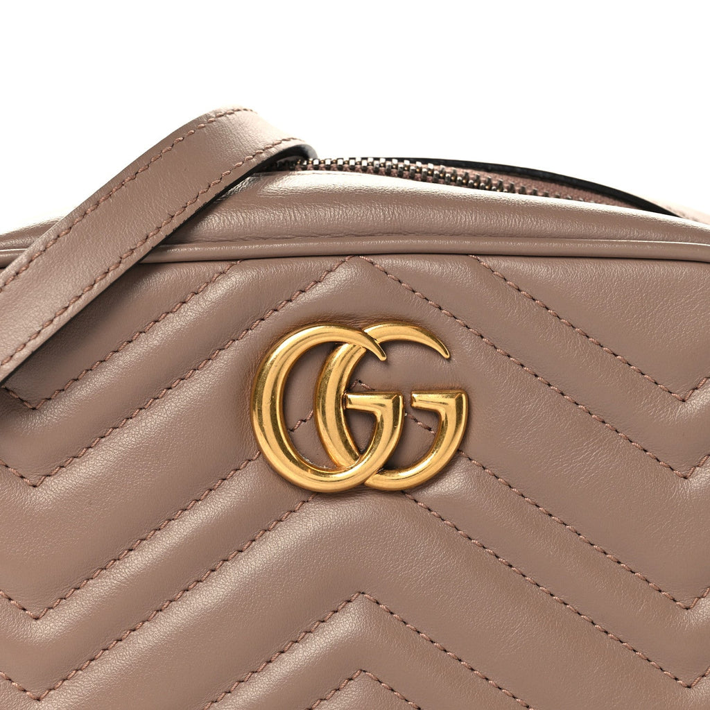Gucci Calfskin Matelasse Mini GG Marmont Chain Shoulder Bag Porcelain Rose